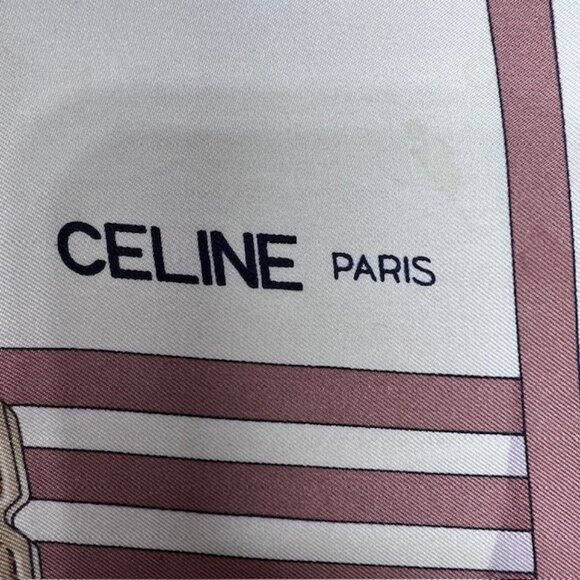 Vgt Celine Paris 100% Silk Scarf Satin 30" ivery beige orange  blue belt (40 - Picture 8 of 8